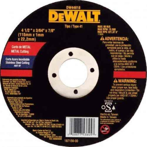 Disco corte metal Inox dewalt 4 1/2"