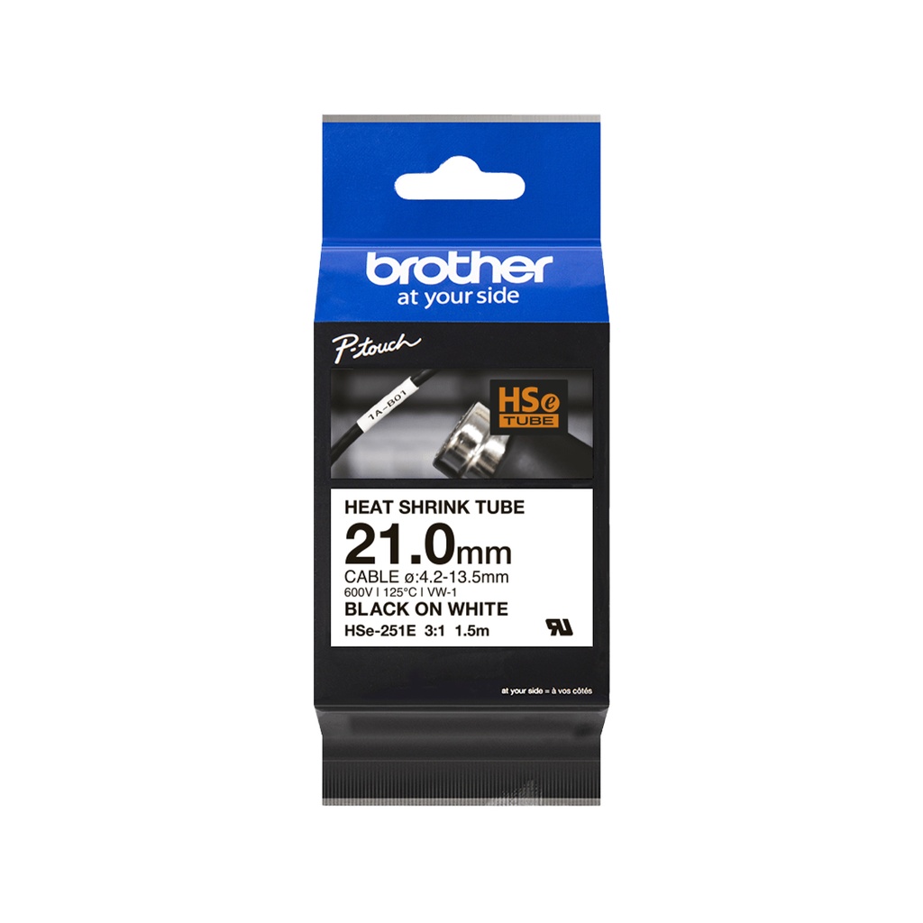 cinta termorretráctil original Brother HSe-251E, negro sobre blanco, 21,0 mm de ancho