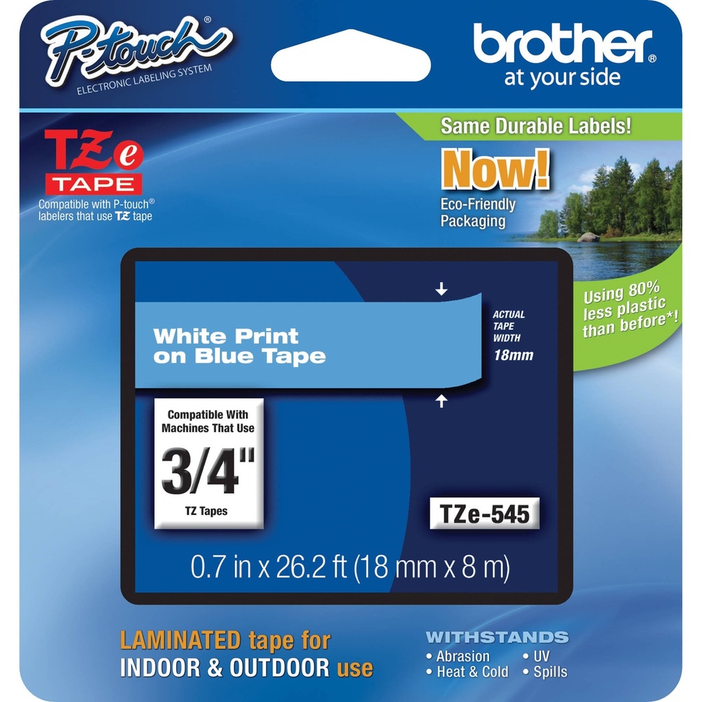 Cinta rotuladora Brother Blanco sobre azul 18 mm TZe545