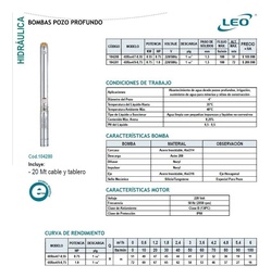 [104281] Bomba de agua sumergible pozo profundo LEO 1 hp