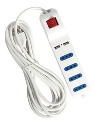 [ME-3706] Alargador multiple electrico 1.5 MT 2 USB Blanco